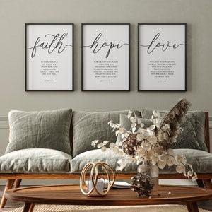 Faith Hope Love, Christian Wall Art, Bible Verse Print, Set of 3 Printable Art, Christian Wall Decor, Farmhouse Decor, Bedroom Wall Decor image 7