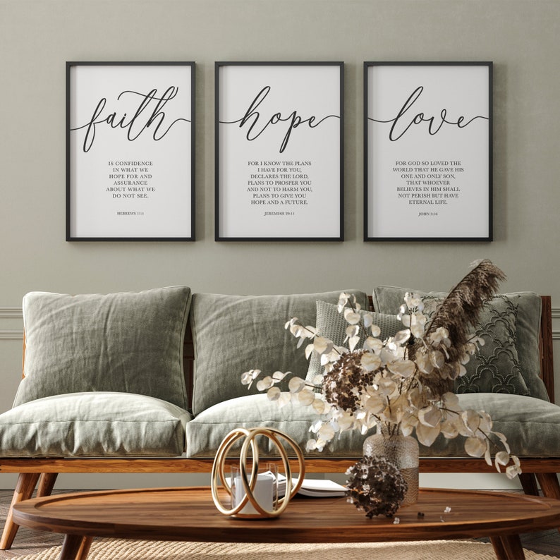 Faith Hope Love, Christian Wall Art, Bible Verse Print, Set of 3 Printable Art, Christian Wall Decor, Farmhouse Decor, Bedroom Wall Decor image 7
