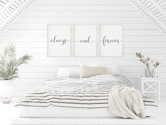 Always and Forever Printable, Bedroom Print Set of 3, Above Bed Print, Bedroom Decor Couples, Bedroom Quotes, Nursery Decor, Couple Wall Art
