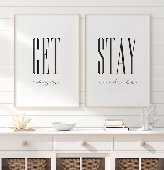 Get Cozy Stay Awhile Print Guest Room Wall Art Printable Etsy