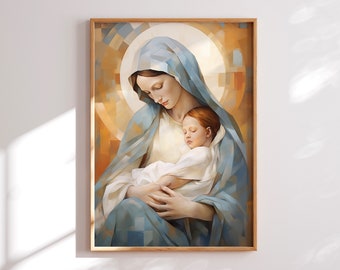 聖母マリアと幼子イエスの印刷可能なアート - モダンとファームハウス