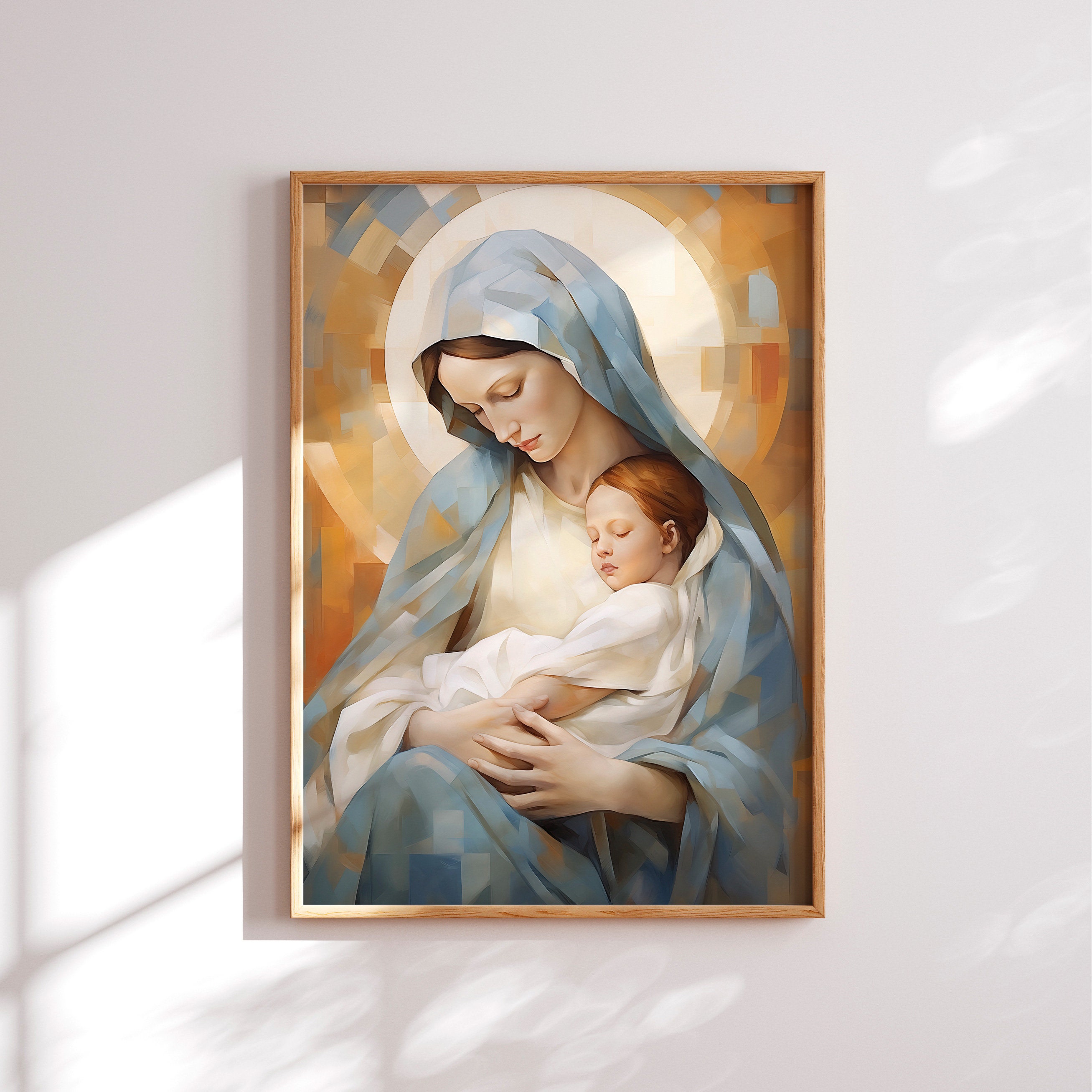 聖母マリアと幼子イエスの印刷可能なアート - モダンとファームハウス