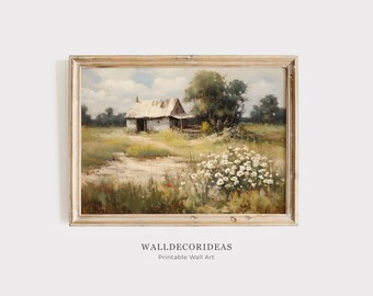 Cottage Oil Painting | Rose Garden Wall Art | Vintage Digital Print | Cottage Core Decor | Spring Landscape | PRINTABLE WALL ART