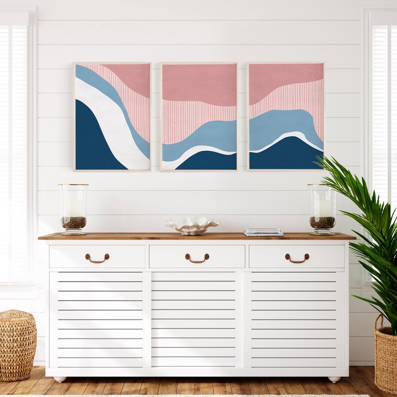 Boho Wall Art Set of 3, Mid Century Modern Printable Art, Farmhouse Wall Decor, Bedroom Prints, Boho Wall Art, Abstract Prints, Rustic Home image 3