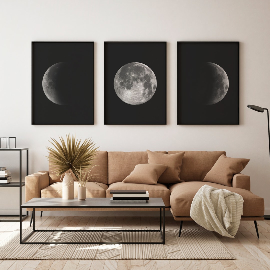 Moon Wall Decor, Set of 3 Printable Moon, Moon Phases Wall Art, Moon