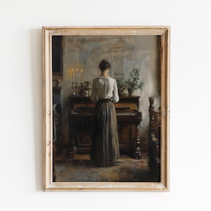 Vintage Woman Portrait Painting, Moody Art Print, Printable Wall Art, Print of Antique Oil Painting, Countryside Painting, Digital Download