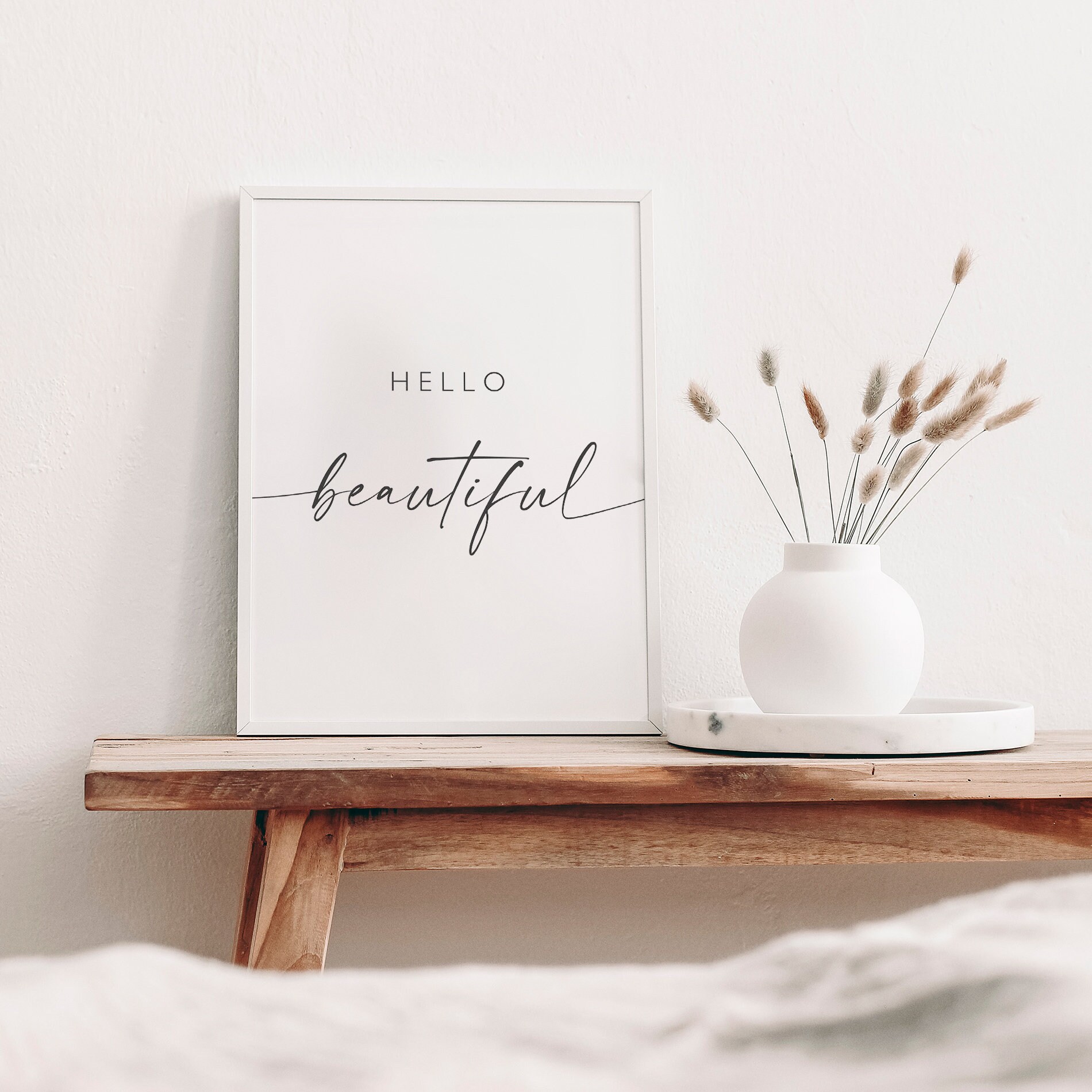Hello Beautiful Sign Printable Quotes Bedroom Wall Decor | Etsy