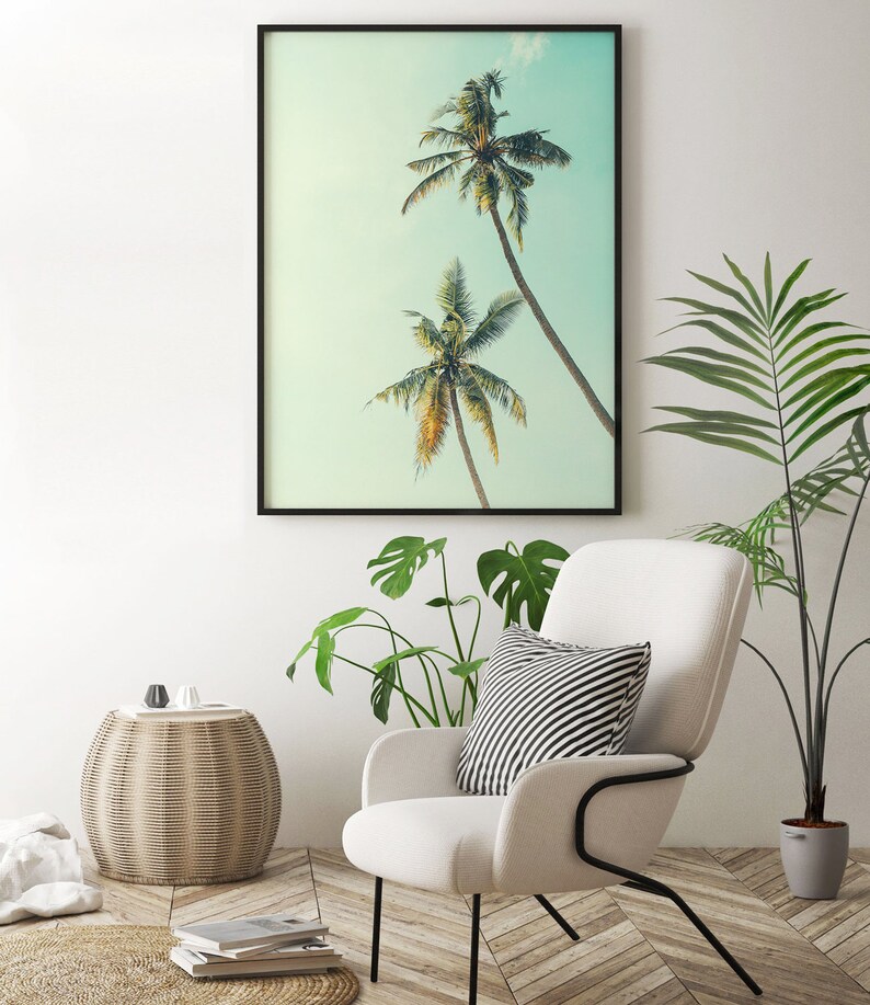 Plantas en vivo, hoja de palma, Verano Svg, Palm Tree Print, decoración de la sala de estar, arte de la pared de California, arte de la pared costera, regalo de los amantes de la playa imagen 8