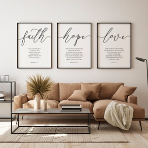 Faith Hope Love, Christian Wall Art, Bible Verse Print, Set of 3 Printable Art, Christian Wall Decor, Farmhouse Decor, Bedroom Wall Decor image 4