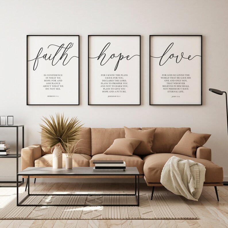 Faith Hope Love, Christian Wall Art, Bible Verse Print, Set of 3 Printable Art, Christian Wall Decor, Farmhouse Decor, Bedroom Wall Decor image 4