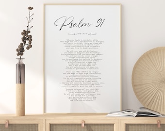 Psalm 91 Print, Scripture wall decor, Bible verse print, Religious wall art, Scripture illustration, Christian home decor, Printable art