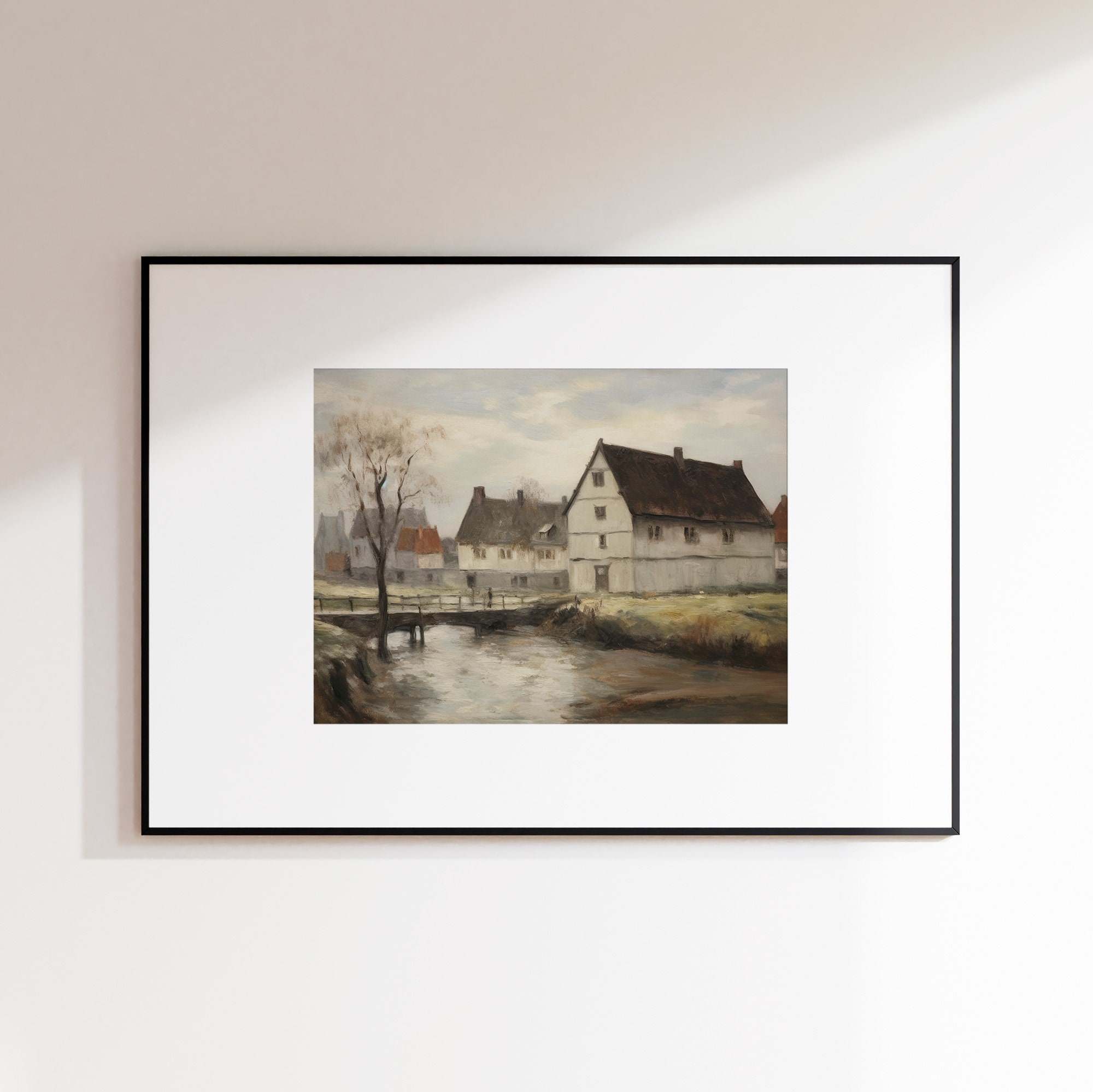 Vintage European Villa Landscape Wall Art | French Country Painting ...