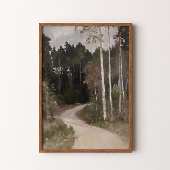 ヴィンテージの森の風景画 | ムーディーな常緑樹の並木道の自然アート