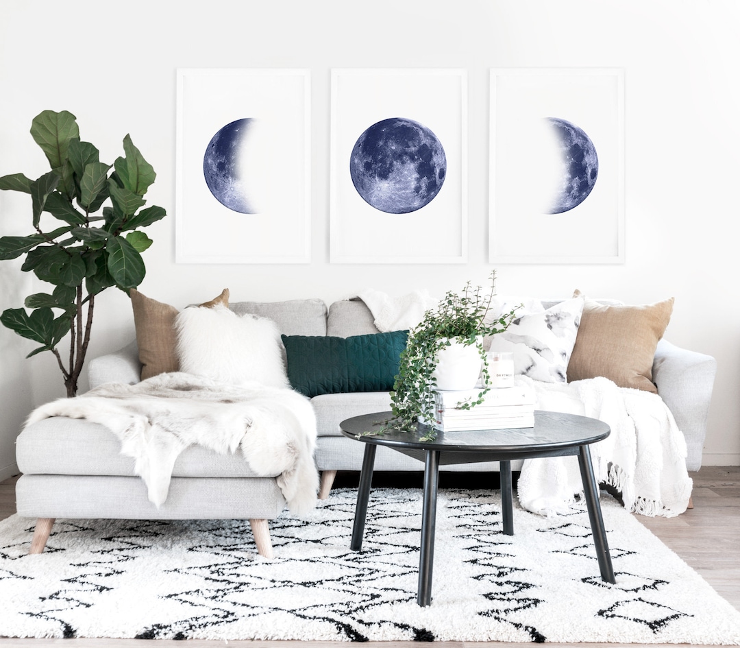 Moon Phase Print Set of 3, 3 Piece Wall Art, Moon Print Set, Set of 3