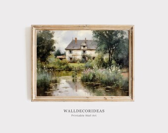 Cottage Oil Painting | Rose Garden Wall Art | Summer Vintage Muted Print | Victorian Painting | Cottage Decor | PRINTABLE WALL ART