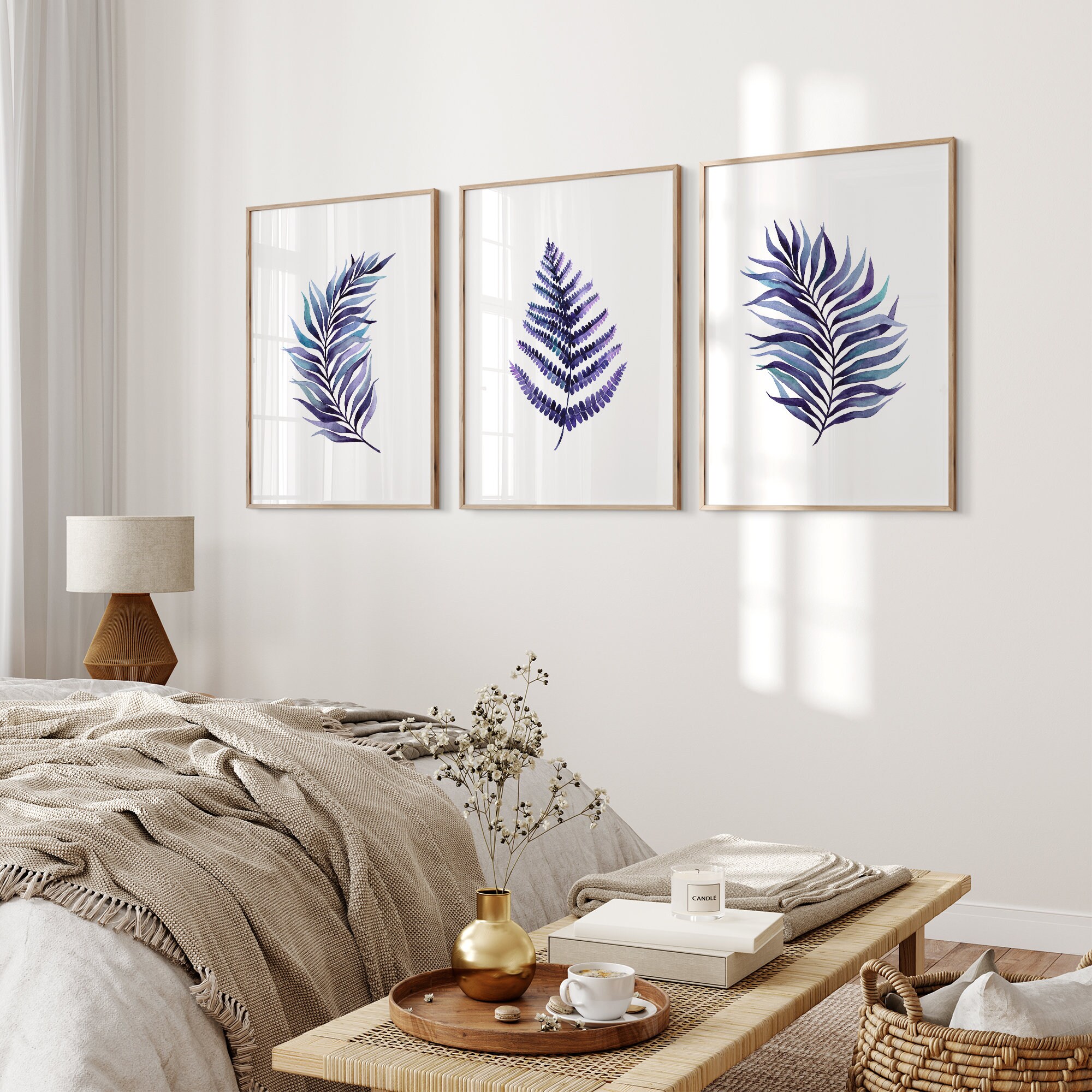 Botanical Art, Navy Blue Wall Art, Fern Print, Large Wall Art ...