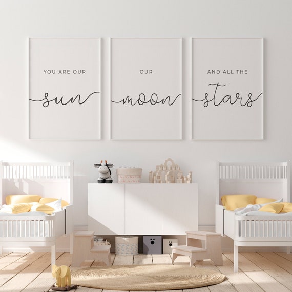 Nursery Wall Decor Set of 3, You Are Our Sun Our Moon and All the Stars,  Kids Room Wall Art, Printable Wall Art, Nursery Prints, Newborn Art 