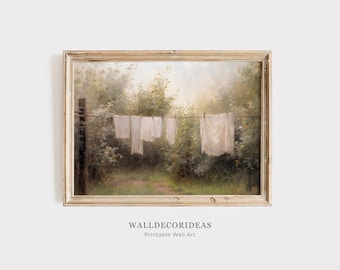 Laundry Room Art Clothesline | Vintage Farmhouse Decor | Antique Wall Art | Country Art Print | PRINTABLE WALL ART