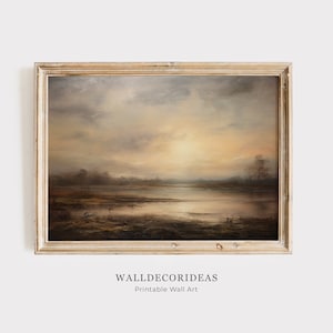 Antique Moody Oil Painting Landscape | Brown Dark Artwork | Vintage Woodland Oil Painting | PRINTABLE WALL ART