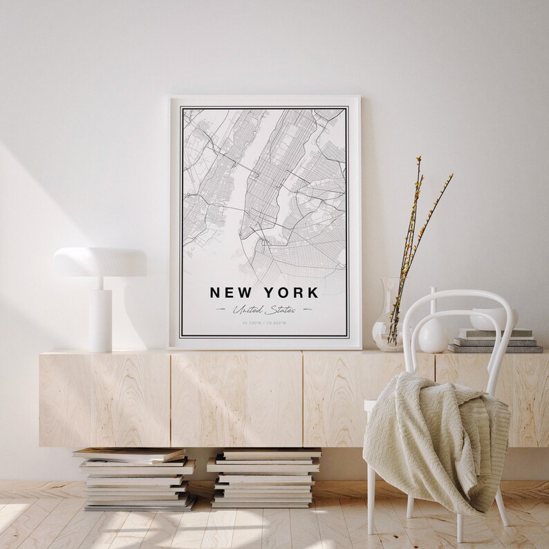 New York Map Print New York City Map Wall Art Prints Etsy