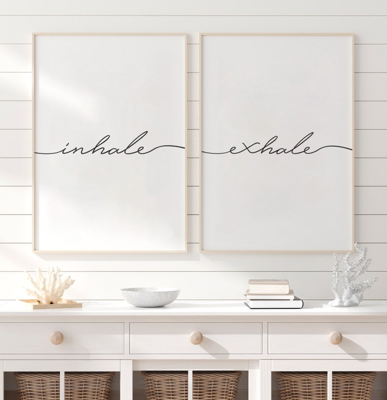 Inhale Exhale Print, Set Of 2 Print, Inhale Exhale Poster, Black and White Print, Yoga Print, Bedroom Wall Art, Boho Print, Bedroom Decor image 3