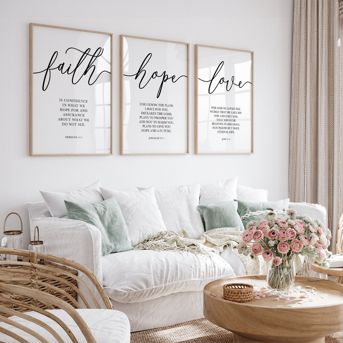Faith Hope Love Bible Verse Wall Art Set of 3 Prints, Scripture Quote ...