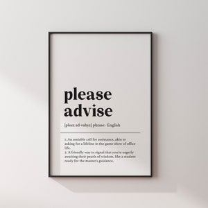 Office Wall Art, Please Advise Definition, Home Office Decor, Funny Definition Print, Coworker Gift, Instant Download, Office Wall Decor