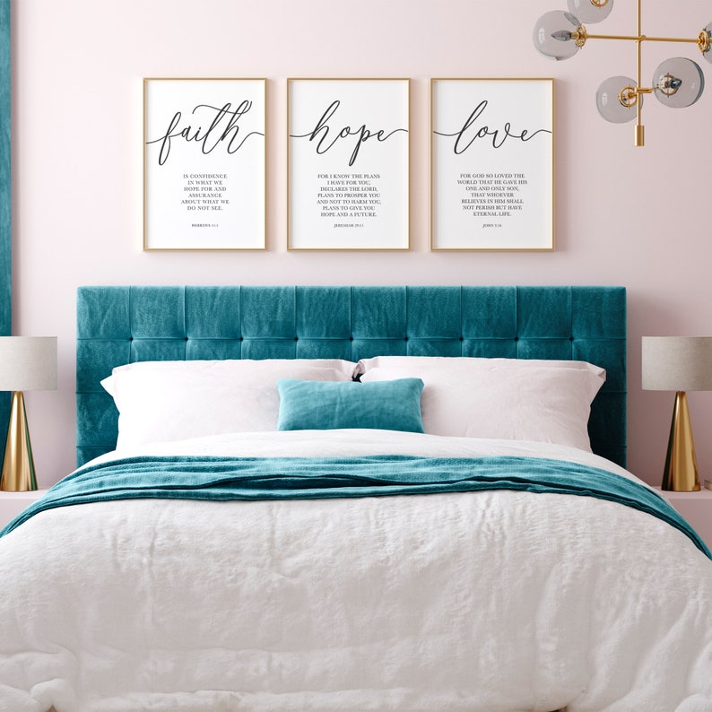 Faith Hope Love, Christian Wall Art, Bible Verse Print, Set of 3 Printable Art, Christian Wall Decor, Farmhouse Decor, Bedroom Wall Decor image 6