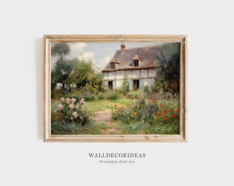 Cottage Oil Painting | Rose Garden Wall Art | Vintage Prints | Farmhouse Artwork | Cottage Decor | PRINTABLE WALL ART