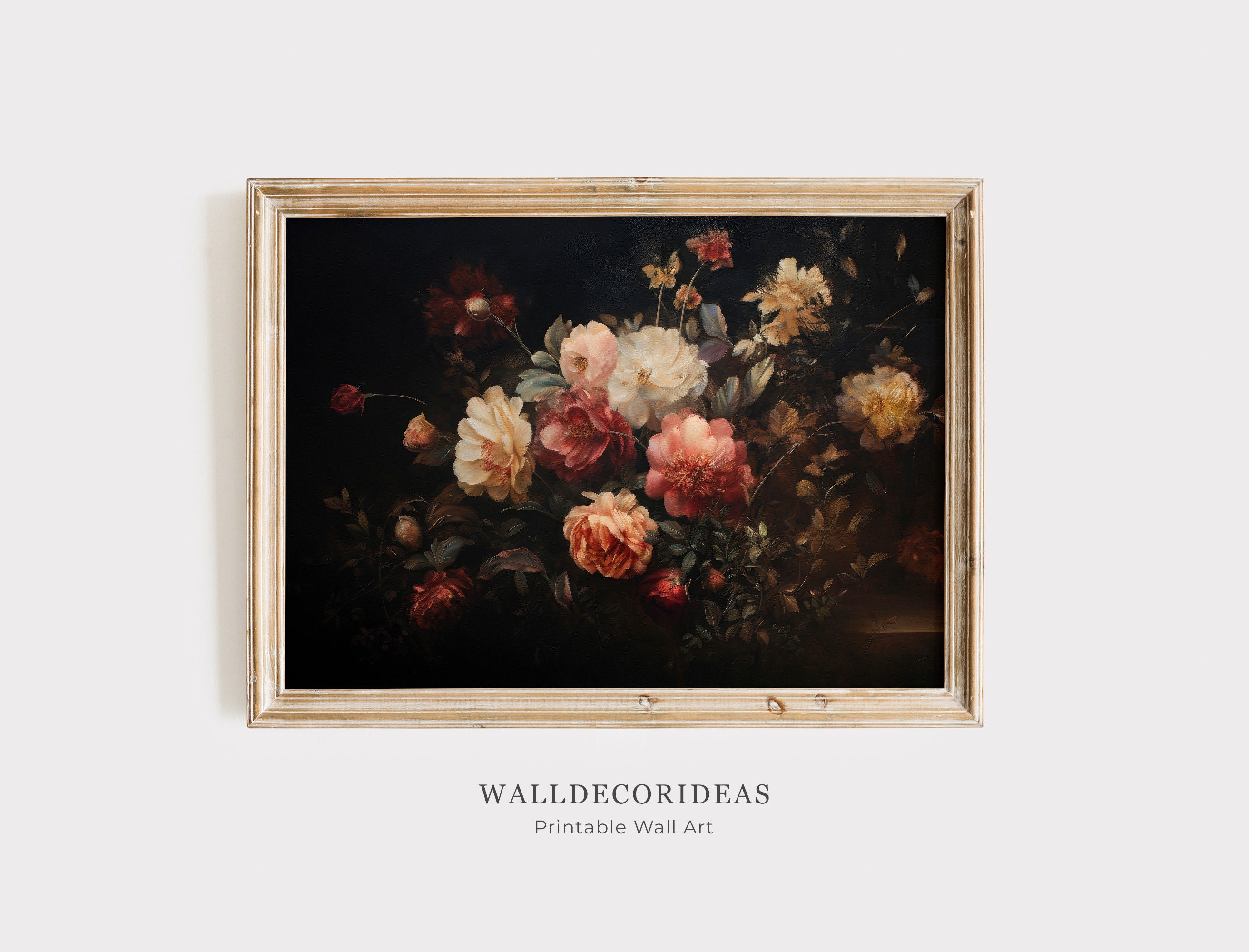 Vintage Botanical Still Life Print | Flower Painting | Rustic European | Moody Vintage Print | Dark Floral Oil Painting | PRINTABLE WALL ART