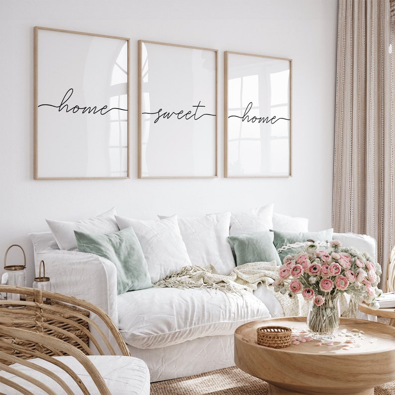 Sweet Home Print, Set of 3 Wall Art, Sweet Home Sweet, Living Room Wall ...