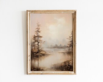 Lake Landscape Painting | Vintage Print | Farmhouse Wall Decor | Rustic Decor | Autumn Wall Art | PRINTABLE WALL ART