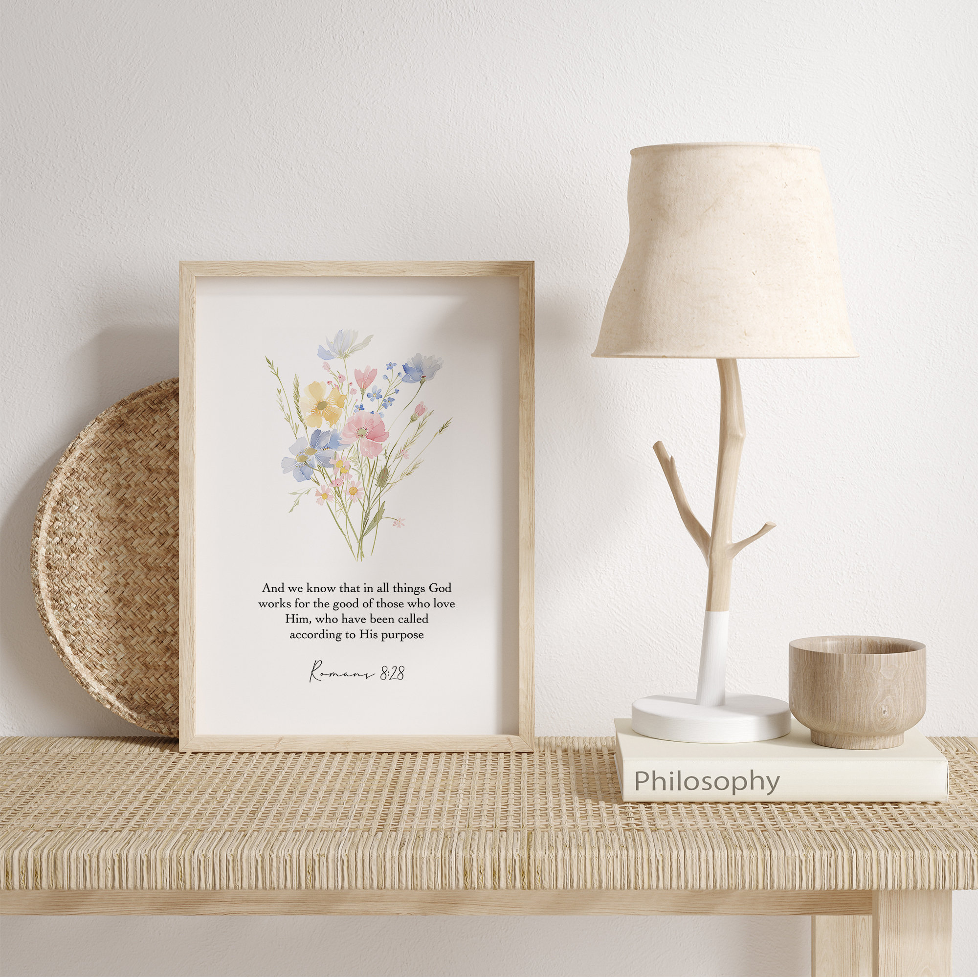 Stampa su tela con versetto della Bibbia Romani 8:28/Design artistico a tema cristiano/Regalo religioso/Poster con versetto della Bibbia/Decorazione murale ispirata alla fede/Cristiano - Italia