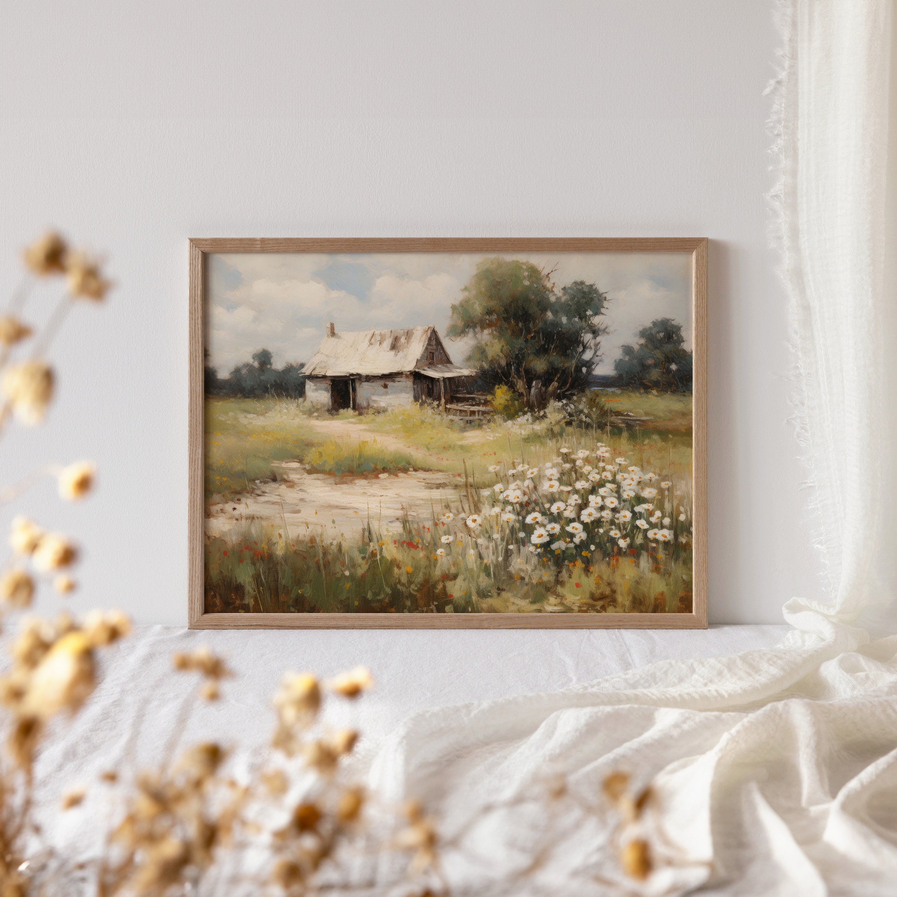 Cottage Oil Painting | Rose Garden Wall Art | Vintage Digital Print ...