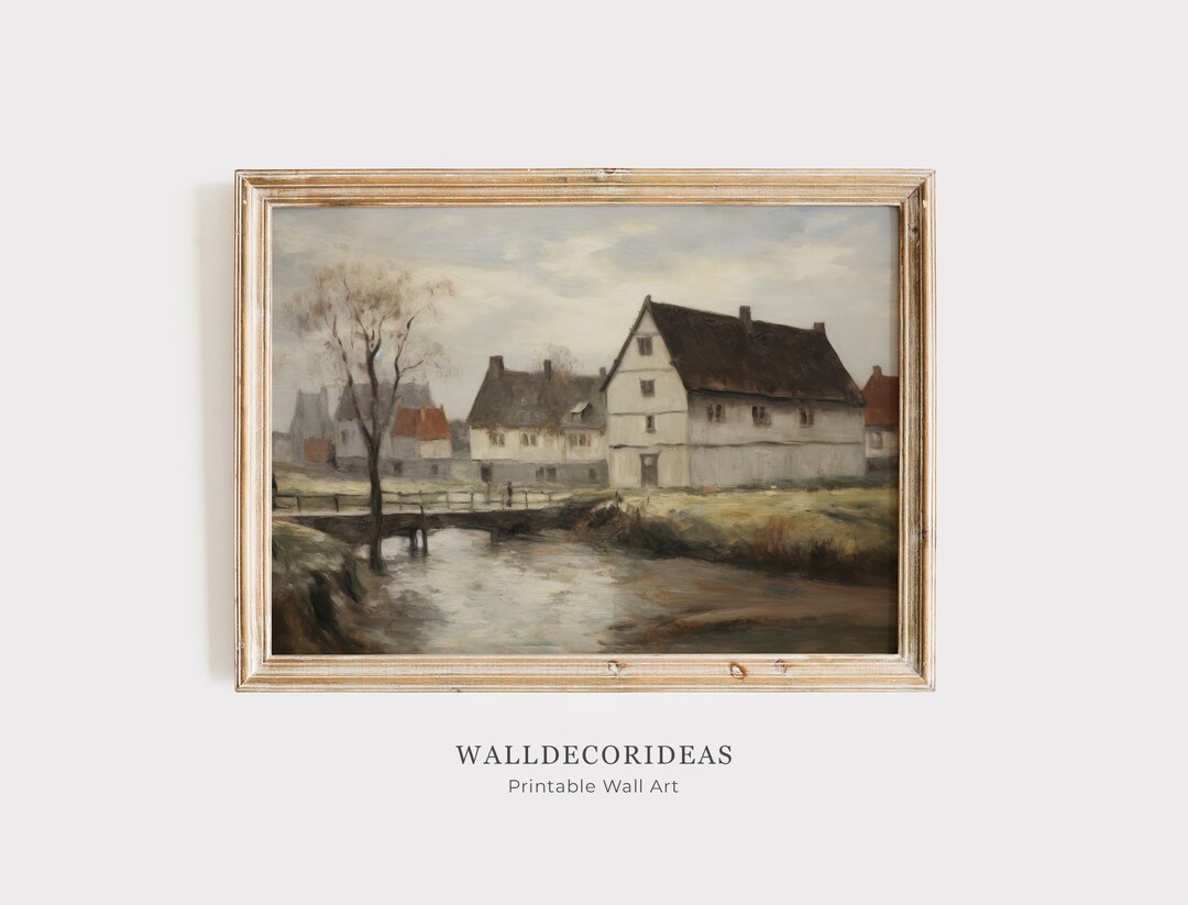Vintage European Villa Landscape Wall Art | French Country Painting ...