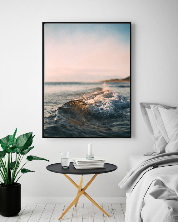 Beach sunset Ocean Wave Beach Poster Beach Print Ocean Print Coastal Decor Blush Pink Wave Art Ocean Photography Nordic Art Wave Print