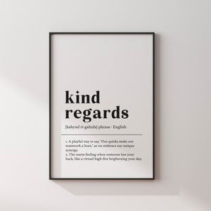 Home Office Wall Decor, Kind Regards Print, Funny Office Decor, Definition Print for Work, Office Wall Art, Office Desk Decor, Coworker Gift