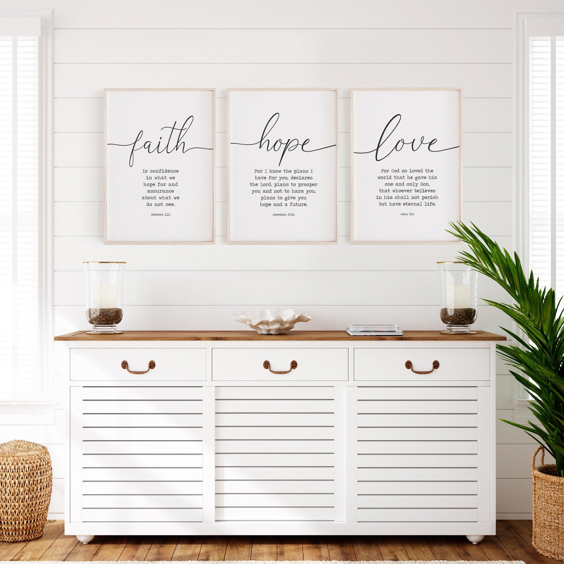 Bible Verse Print, Faith Hope Love Wall Art, Set of 3 Printable Art