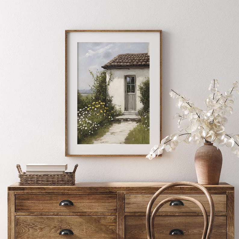 Vintage Cottage Landscape Painting | Rustic Spring Wildflower Garden ...