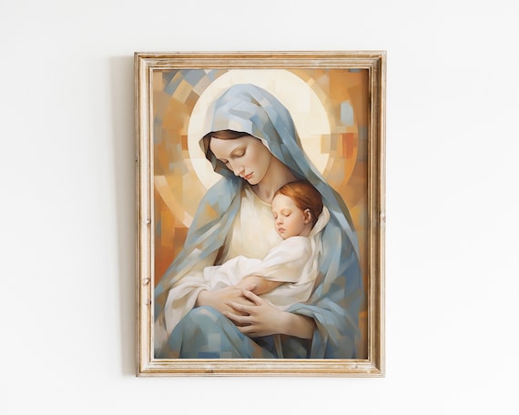聖母マリアと幼子イエスの印刷可能なアート - モダンとファームハウス