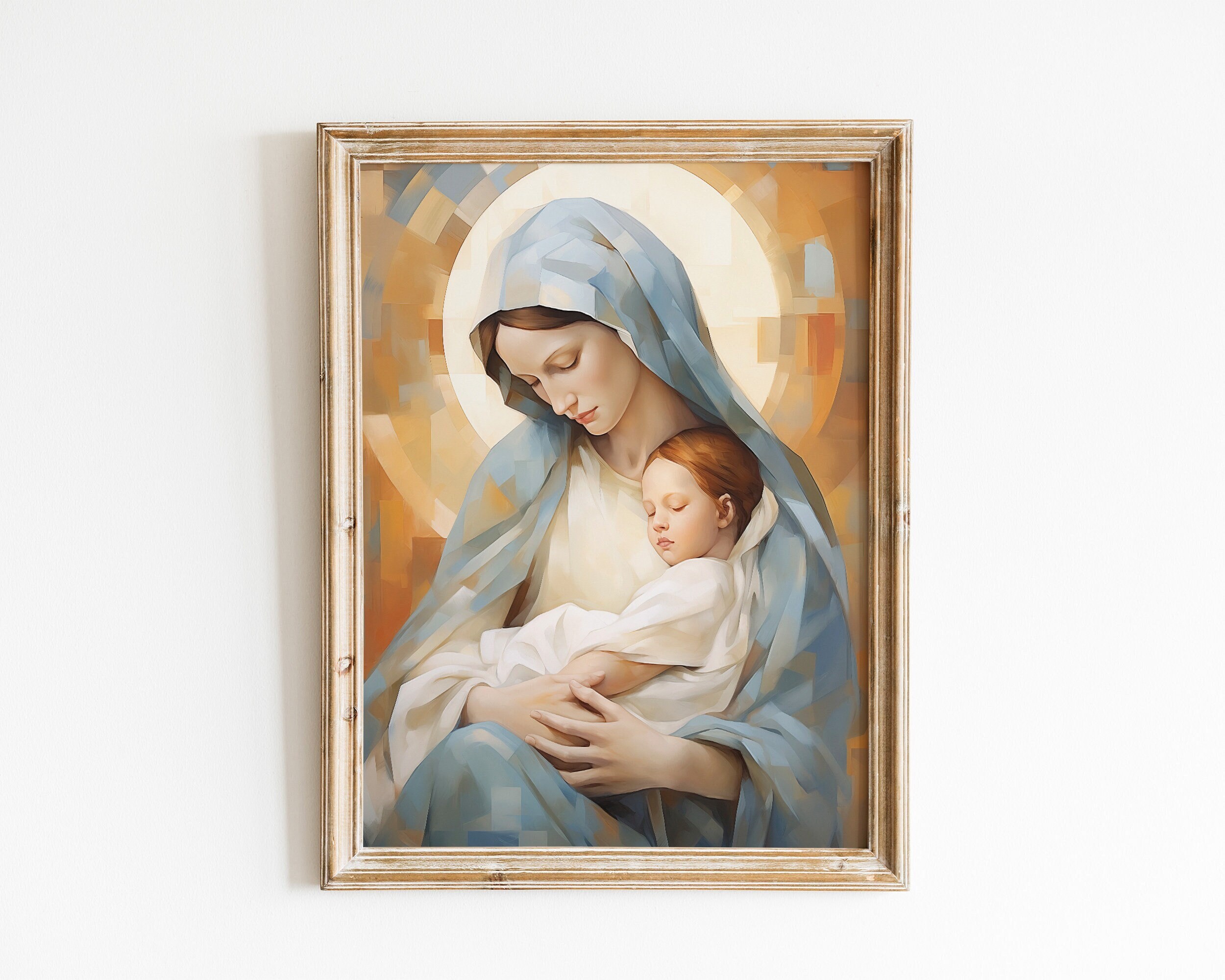 聖母マリアと幼子イエスの印刷可能なアート - モダンとファームハウス