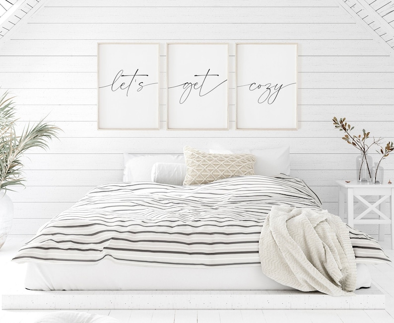 Bedroom Wall Art Lets Get Cozy Sign Bedroom Wall Decor Etsy