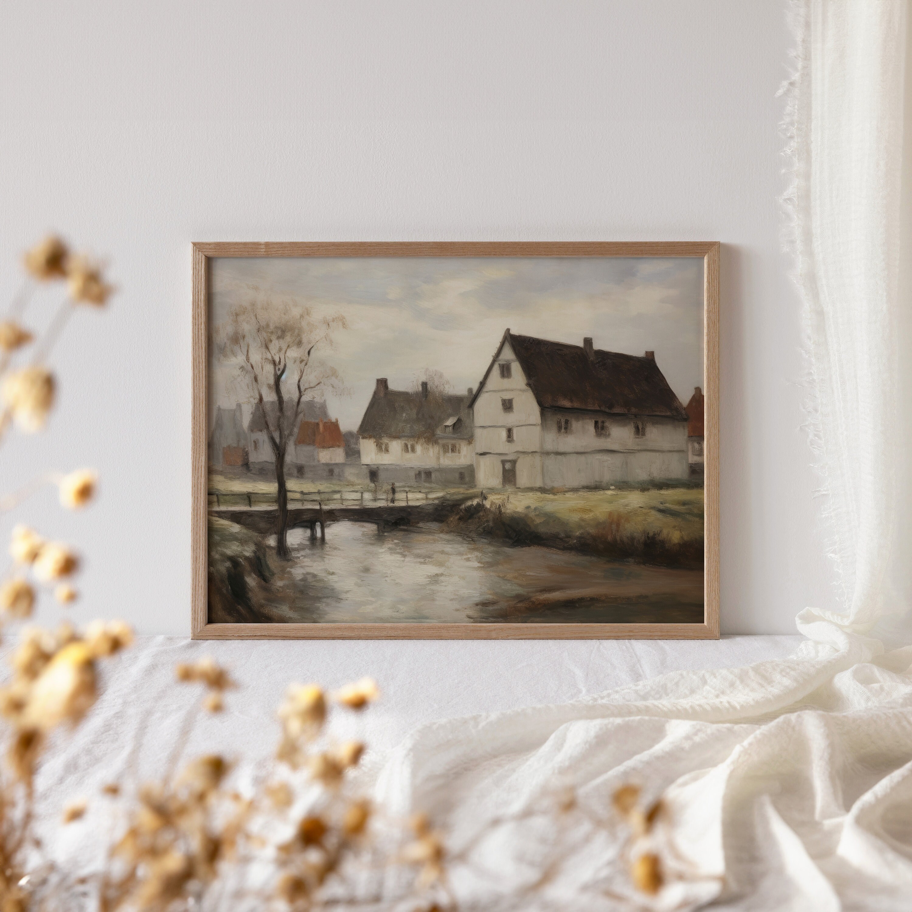 Vintage European Villa Landscape Wall Art | French Country Painting ...