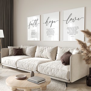 Faith Hope Love, Christian Wall Art, Bible Verse Print, Set of 3 Printable Art, Christian Wall Decor, Farmhouse Decor, Bedroom Wall Decor image 2