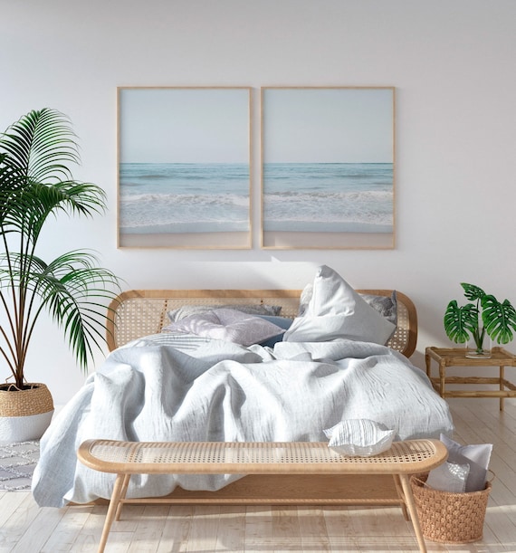 Beach Decor For Bedroom Set Of 2 Prints Coastal Print Set Wall Art Set Of 2 Bedroom Wall Art 2 Piece Wall Art Beach Decor Wave Print