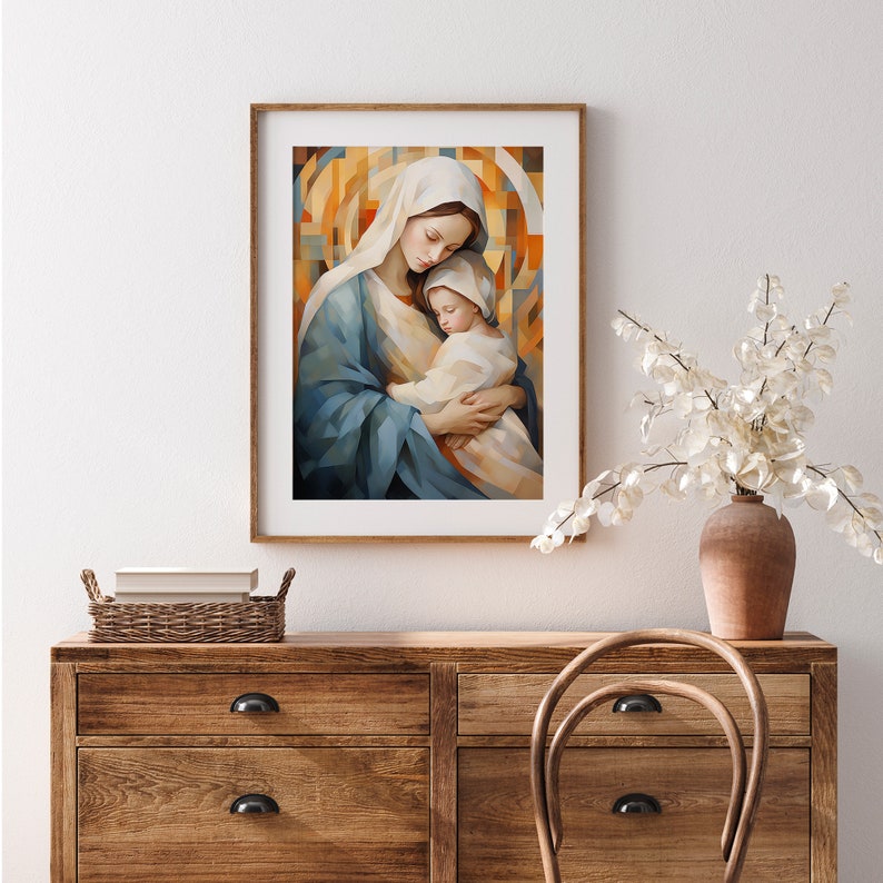 Virgin Mary With Baby Jesus Printable Art - Christian Wall Decor, Jesus ...