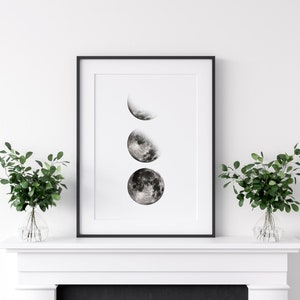 Moon Phase Print, Moon Art, Moon Wall Decor, Moon Black And White, Phases of the Moon, Moon Wall Art, Moon Phases Poster, Digital download.