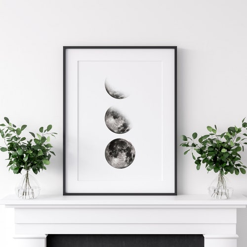 Moon Phases Wall Art Black and White Moon Phases Poster Moon Etsy