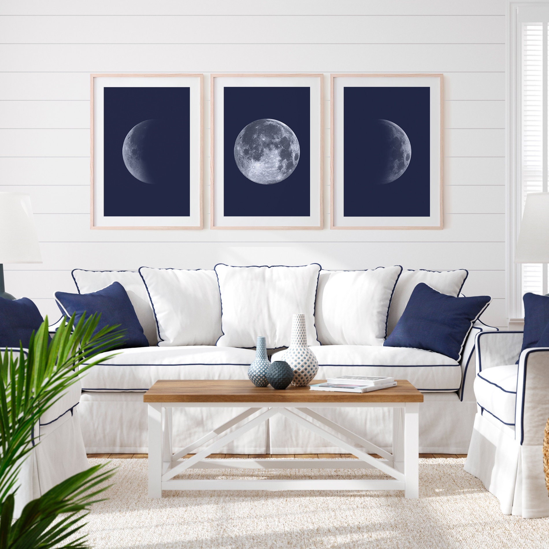 Moon Decor Bedroom Printable Art Set of 3 Moon Phases Moon Etsy