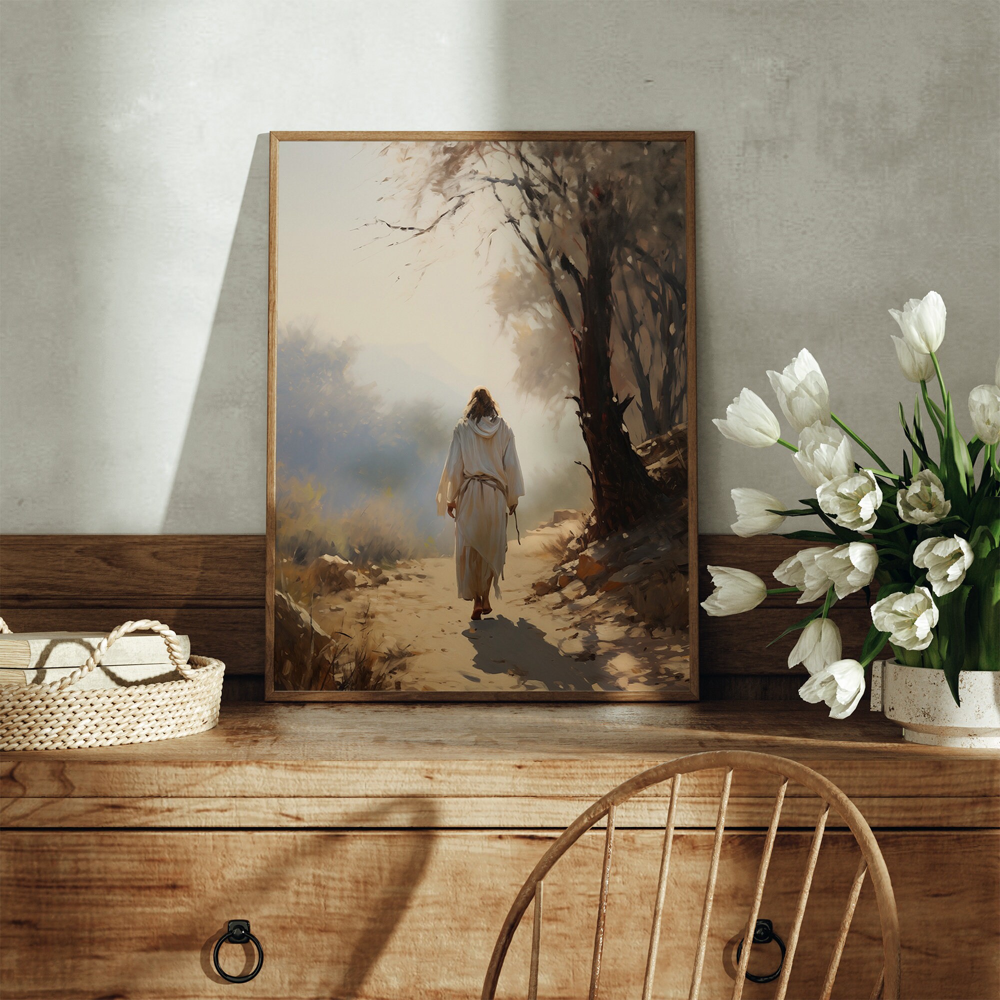 Printable Art of Jesus on Path - Modern Christian Wall Decor, Farmhouse ...